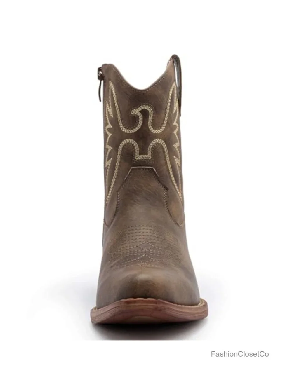Faux Leather Cowgirl Boots with Side Zipper - Snip Toe Western Ankle Booties